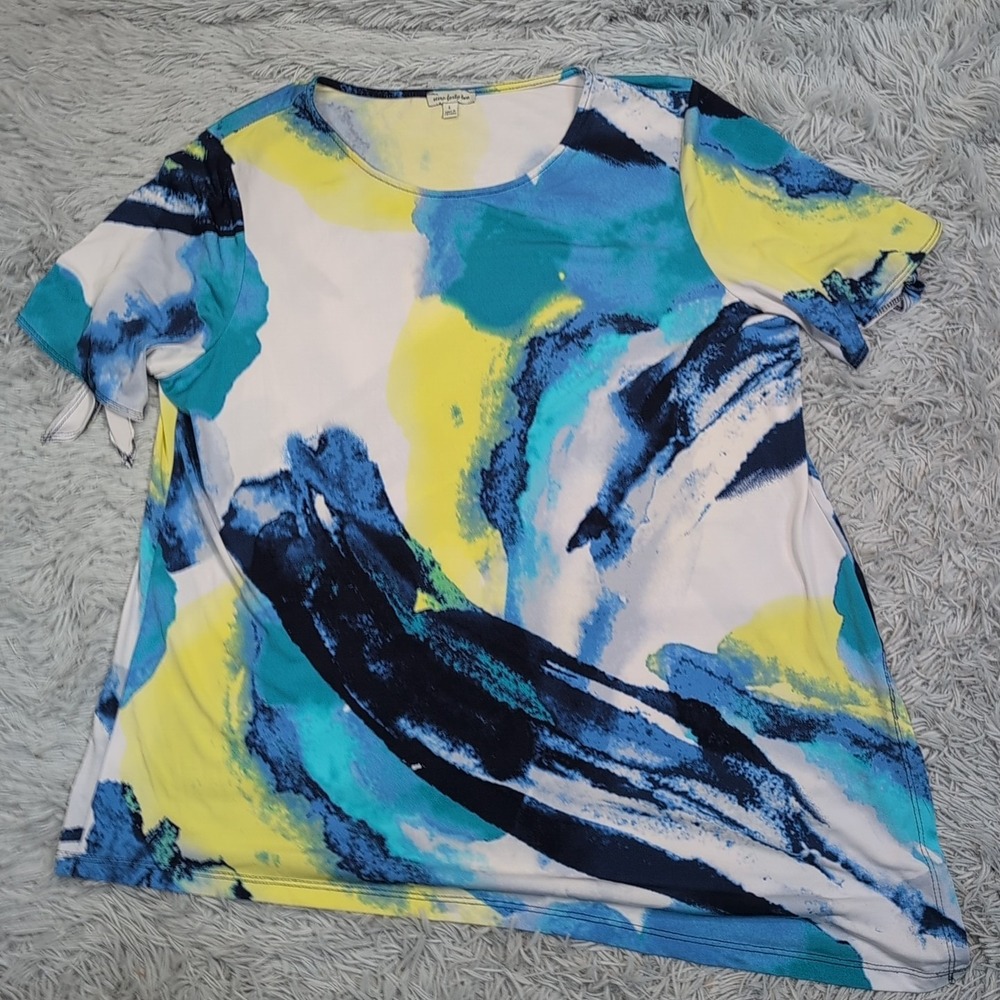 Seven Forty Two Shirt Womens L Blue Blouse Lightweight Asymmetrical Hem‎ Casual